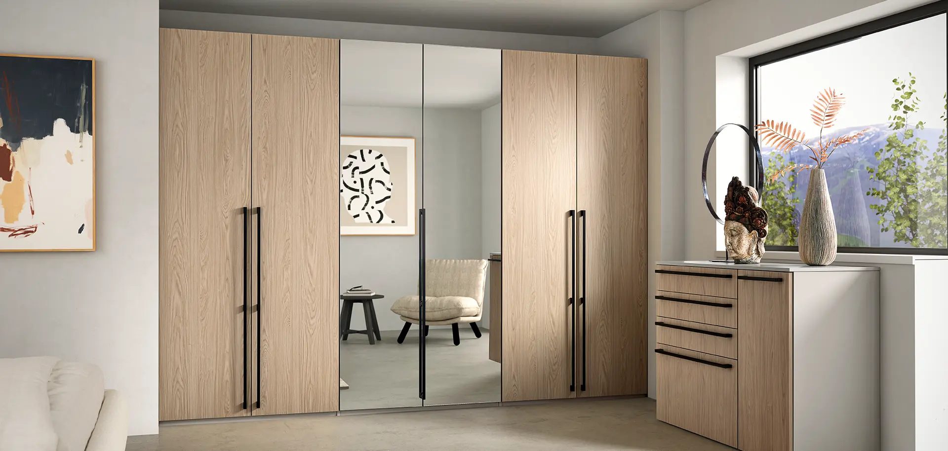 Moderner Kleiderschrank mit passender Kommode als stilvolle Beimöbel für das Schlafzimmer