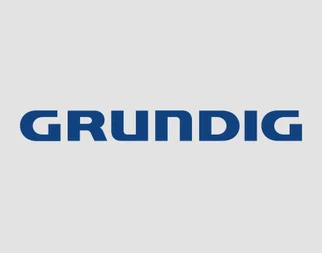 Das Bild zeigt das Wort "GRUNDIG" in fettgedruckten Großbuchstaben, zentriert auf einem einfachen weißen Hintergrund, was auf ein Firmenlogo hindeutet.